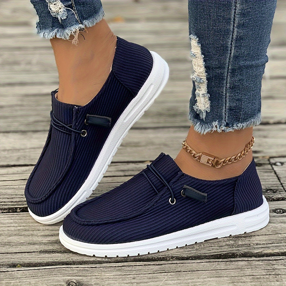 Tênis de skate feminino casual slip-on, cor sólida, sola de TPU antiderrapante, conforto para todas as estações, cabedal e interior de tecido, palmilha respirável