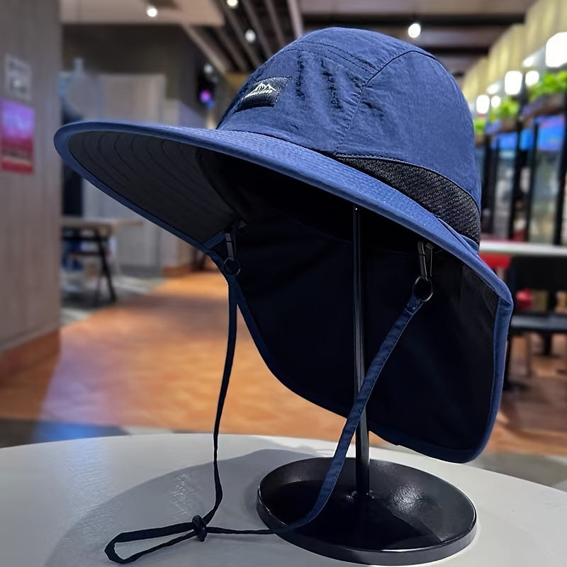 Chapéu de sol de poliéster com aba larga e aba de pescoço, tecido 100% poliéster não elástico, lavável à mão, adequado para pesca, caminhadas e esportes ao ar livre - Estilo urbano, acessórios de acampamento