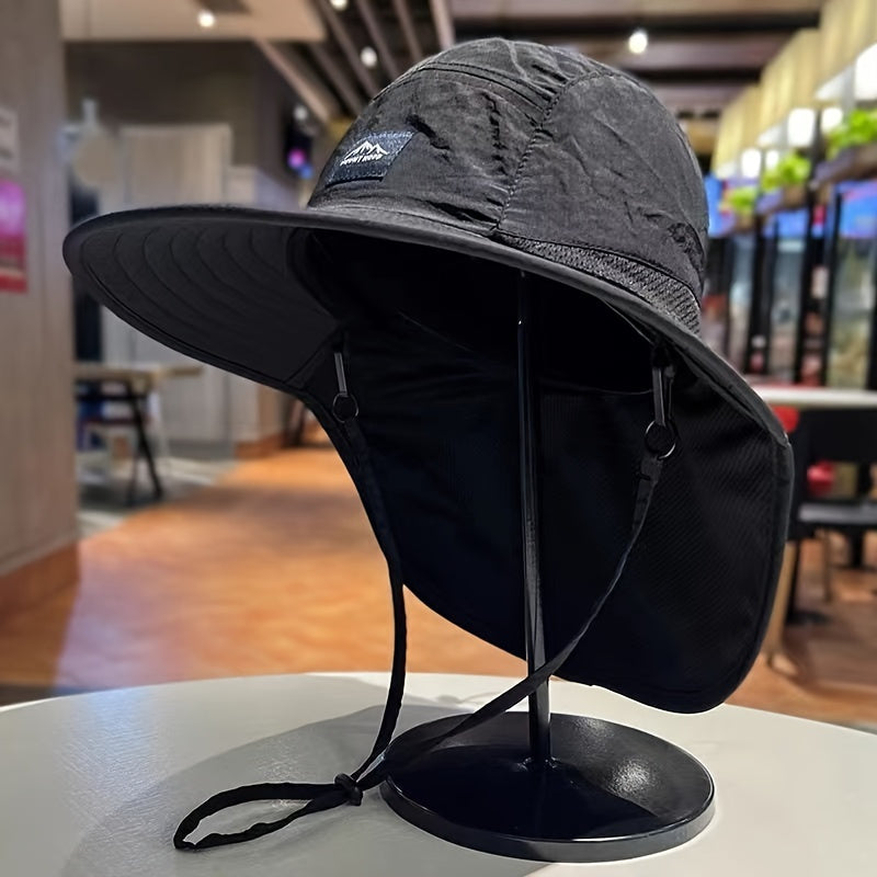 Chapéu de sol de poliéster com aba larga e aba de pescoço, tecido 100% poliéster não elástico, lavável à mão, adequado para pesca, caminhadas e esportes ao ar livre - Estilo urbano, acessórios de acampamento