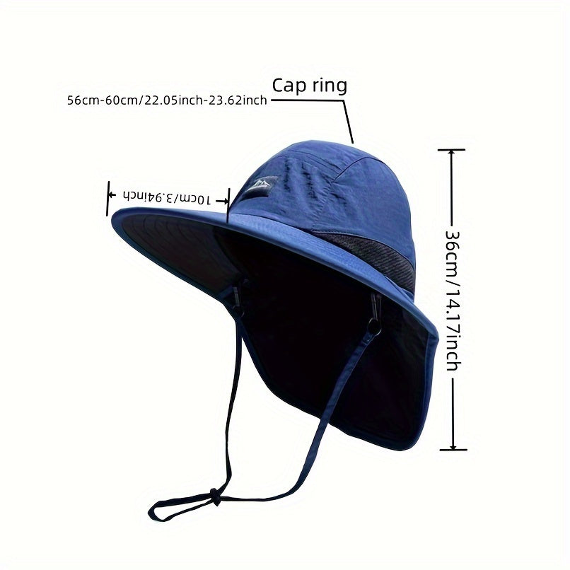 Chapéu de sol de poliéster com aba larga e aba de pescoço, tecido 100% poliéster não elástico, lavável à mão, adequado para pesca, caminhadas e esportes ao ar livre - Estilo urbano, acessórios de acampamento