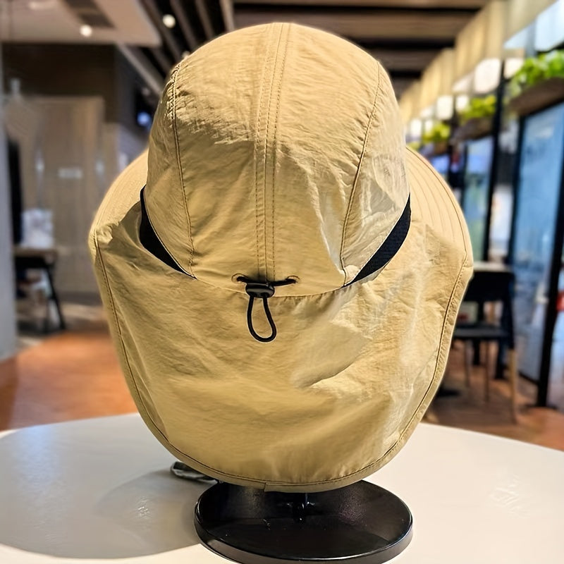 Chapéu de sol de poliéster com aba larga e aba de pescoço, tecido 100% poliéster não elástico, lavável à mão, adequado para pesca, caminhadas e esportes ao ar livre - Estilo urbano, acessórios de acampamento