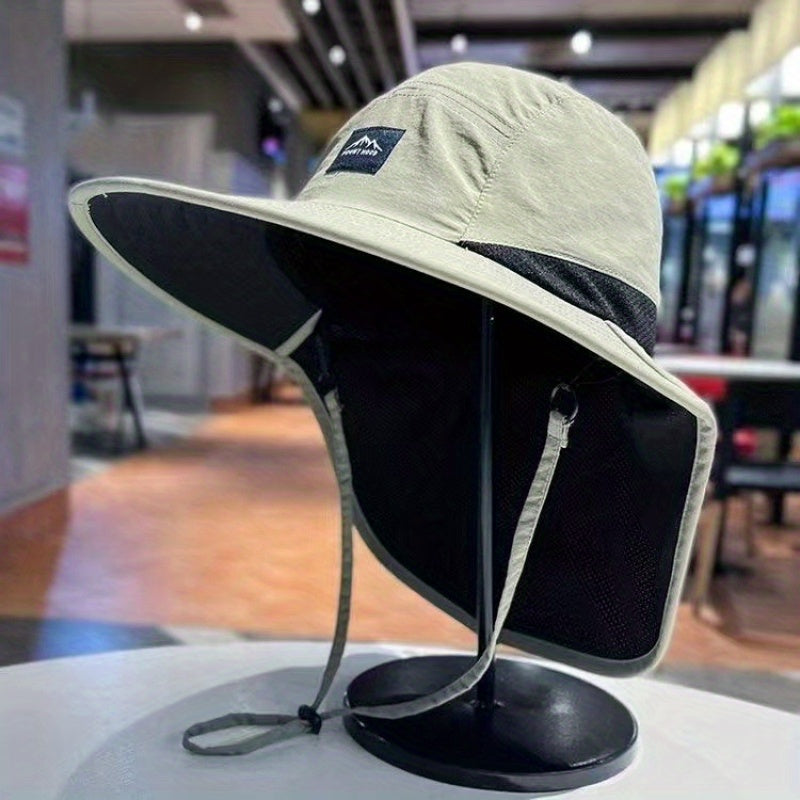 Chapéu de sol de poliéster com aba larga e aba de pescoço, tecido 100% poliéster não elástico, lavável à mão, adequado para pesca, caminhadas e esportes ao ar livre - Estilo urbano, acessórios de acampamento