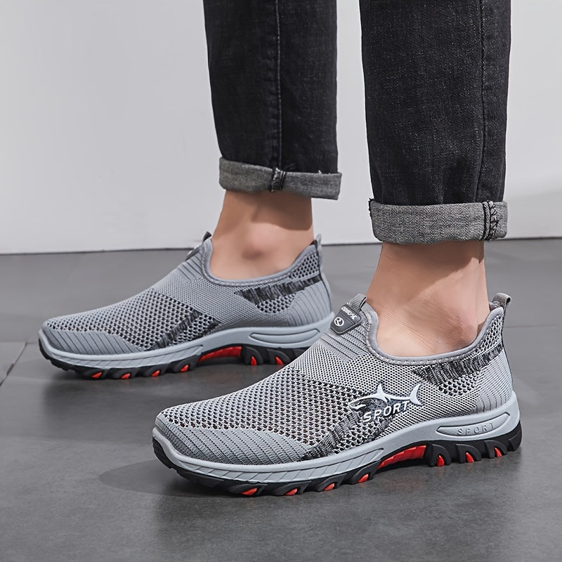 Tênis masculino de malha respirável, calçado esportivo slip-on