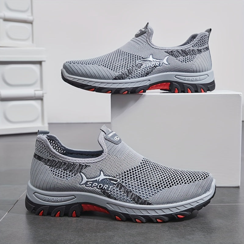 Tênis masculino de malha respirável, calçado esportivo slip-on