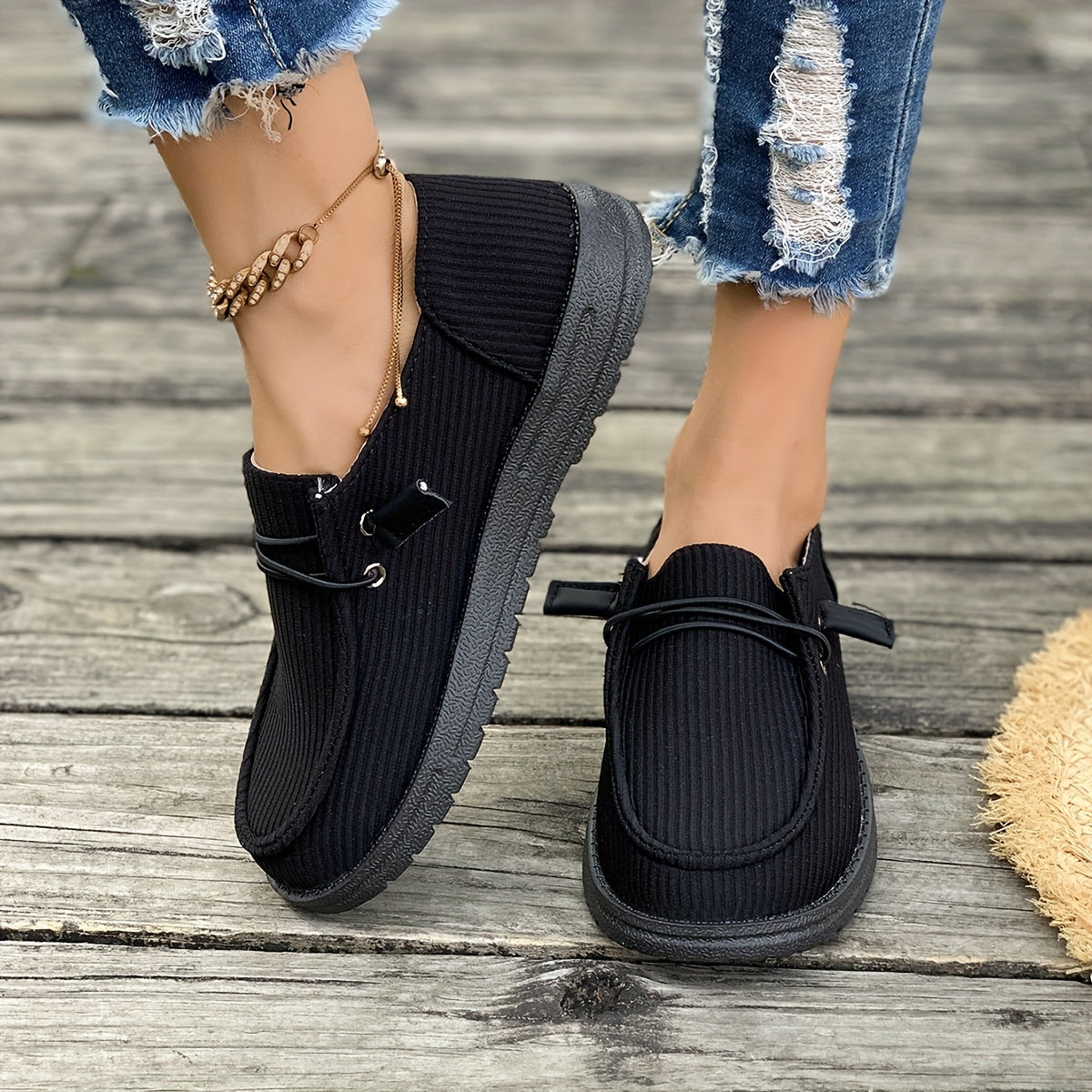 Tênis de skate feminino casual slip-on, cor sólida, sola de TPU antiderrapante, conforto para todas as estações, cabedal e interior de tecido, palmilha respirável