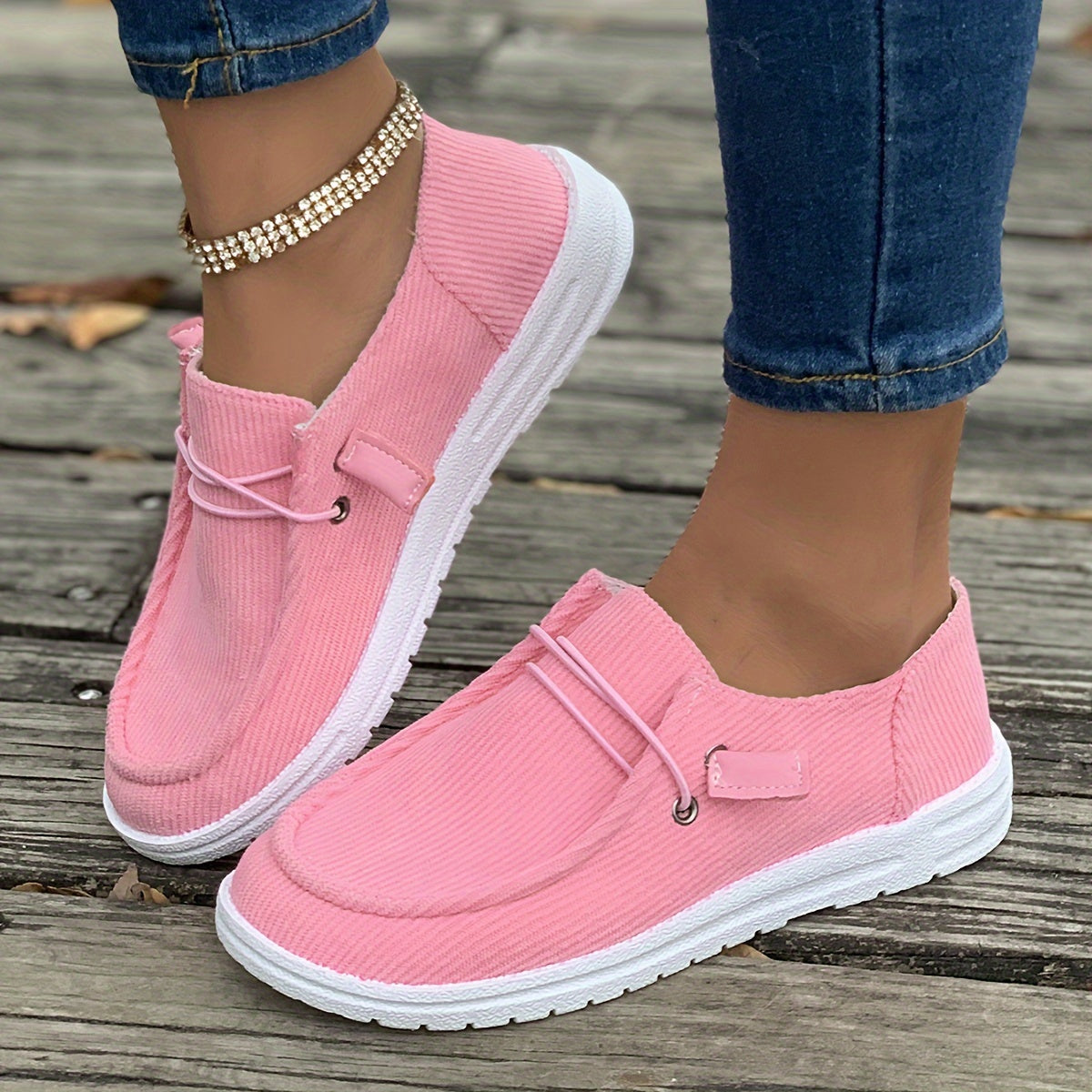 Tênis de skate feminino casual slip-on, cor sólida, sola de TPU antiderrapante, conforto para todas as estações, cabedal e interior de tecido, palmilha respirável