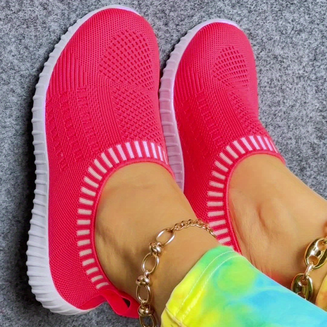 Tênis de malha respirável feminino, calçado casual com cadarço para atividades ao ar livre, leve, cor sólida