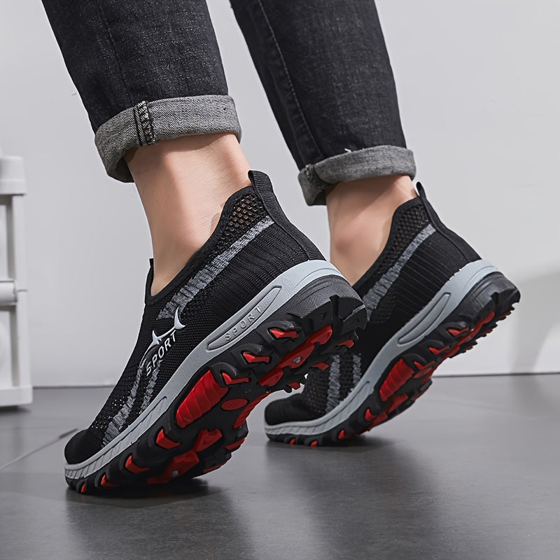 Tênis masculino de malha respirável, calçado esportivo slip-on