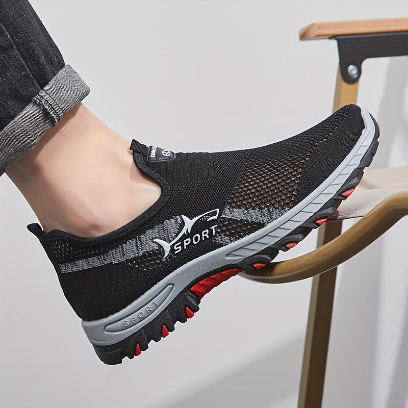 Tênis masculino de malha respirável, calçado esportivo slip-on