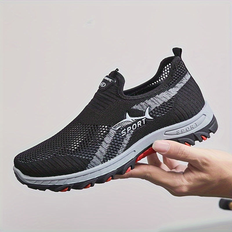 Tênis masculino de malha respirável, calçado esportivo slip-on