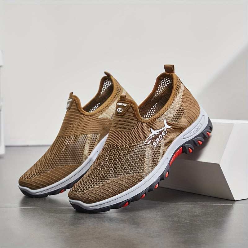 Tênis masculino de malha respirável, calçado esportivo slip-on