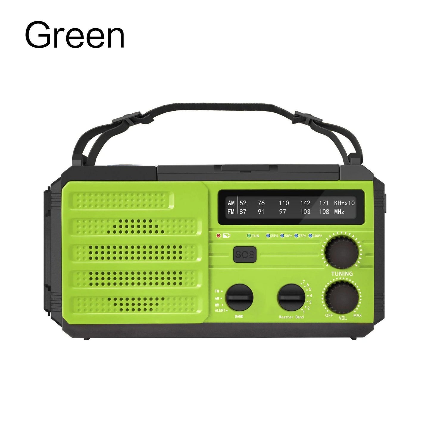 Rádio meteorológico de emergência, rádio multifuncional FM AM WB, manivela, carregamento USB solar, banco de energia de 2000 mAh, lanterna LED