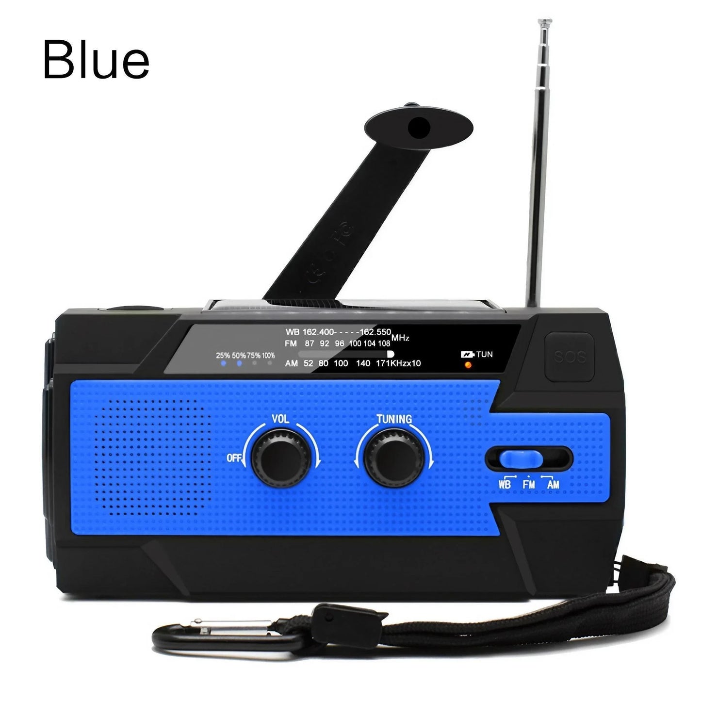 Rádio meteorológico de emergência, rádio multifuncional FM AM WB, manivela, carregamento USB solar, banco de energia de 2000 mAh, lanterna LED