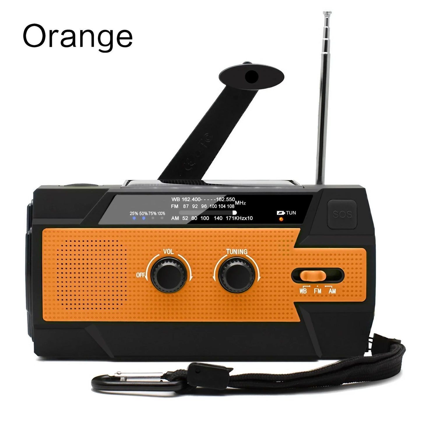 Rádio meteorológico de emergência, rádio multifuncional FM AM WB, manivela, carregamento USB solar, banco de energia de 2000 mAh, lanterna LED