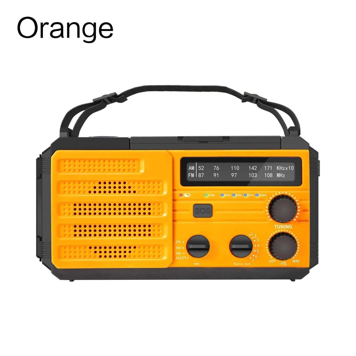 Rádio meteorológico de emergência, rádio multifuncional FM AM WB, manivela, carregamento USB solar, banco de energia de 2000 mAh, lanterna LED