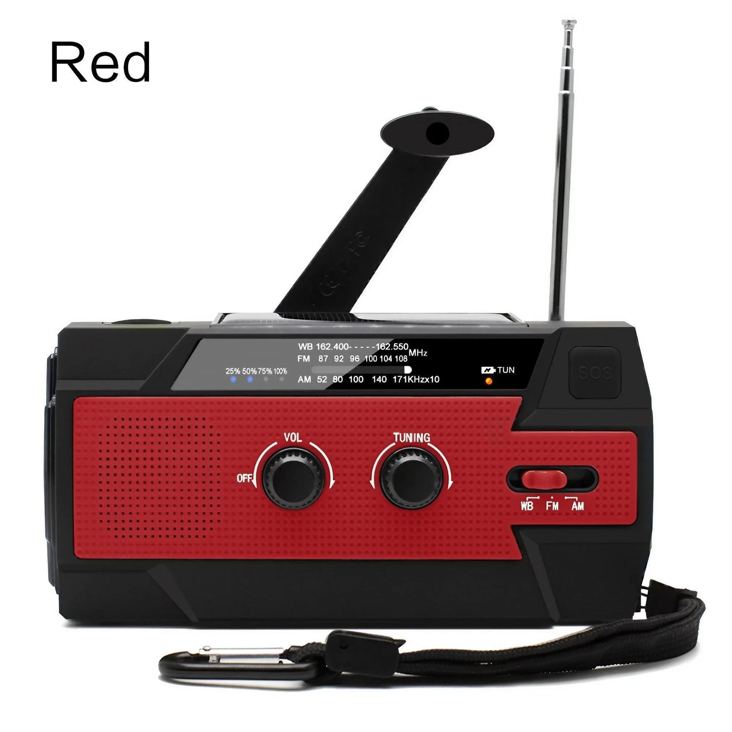 Rádio meteorológico de emergência, rádio multifuncional FM AM WB, manivela, carregamento USB solar, banco de energia de 2000 mAh, lanterna LED
