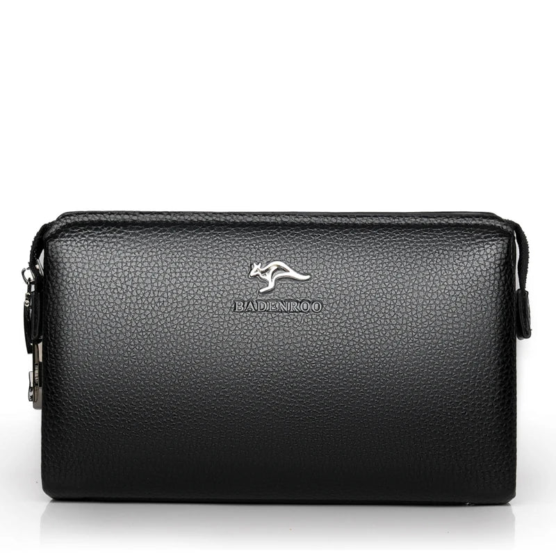ENTREGAS TAMBÉM PARA O BRASIL, KANGAROO Bolsa de mão masculina de luxo, bolsa longa de couro com senha, bolsa para dinheiro, carteira de pulso para telefone, bolsa casual masculina