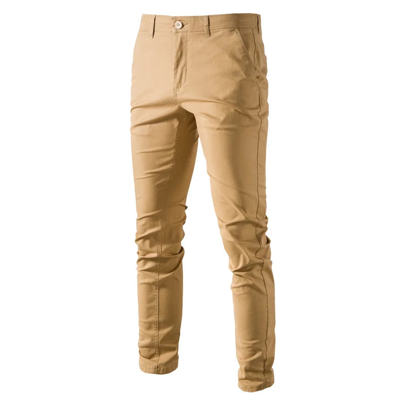 Calças masculinas casuais de algodão AIOPESON, cor sólida, slim fit, novas calças masculinas, primavera outono, calças clássicas de negócios de alta qualidade para homens