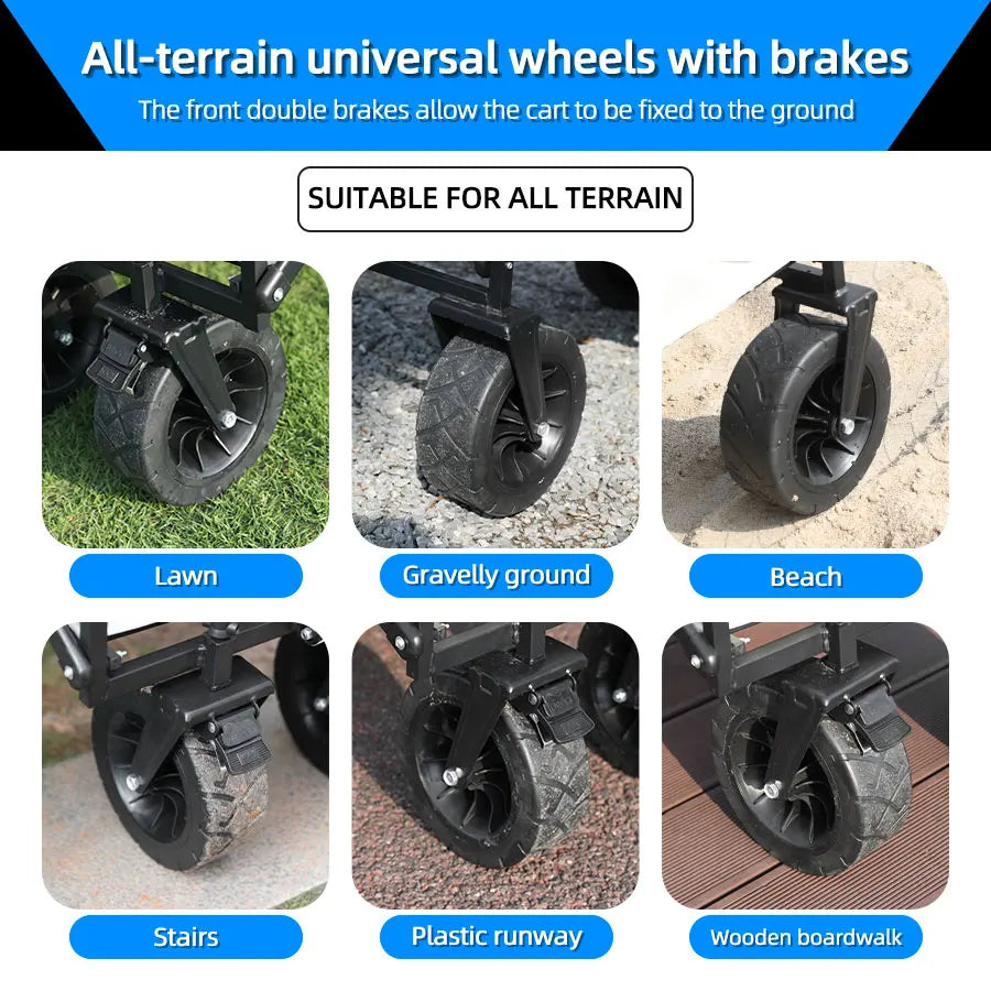 Carrinho dobrável e resistente, carrinho de grande capacidade para uso ao ar livre, carrinho de acampamento portátil para jardim