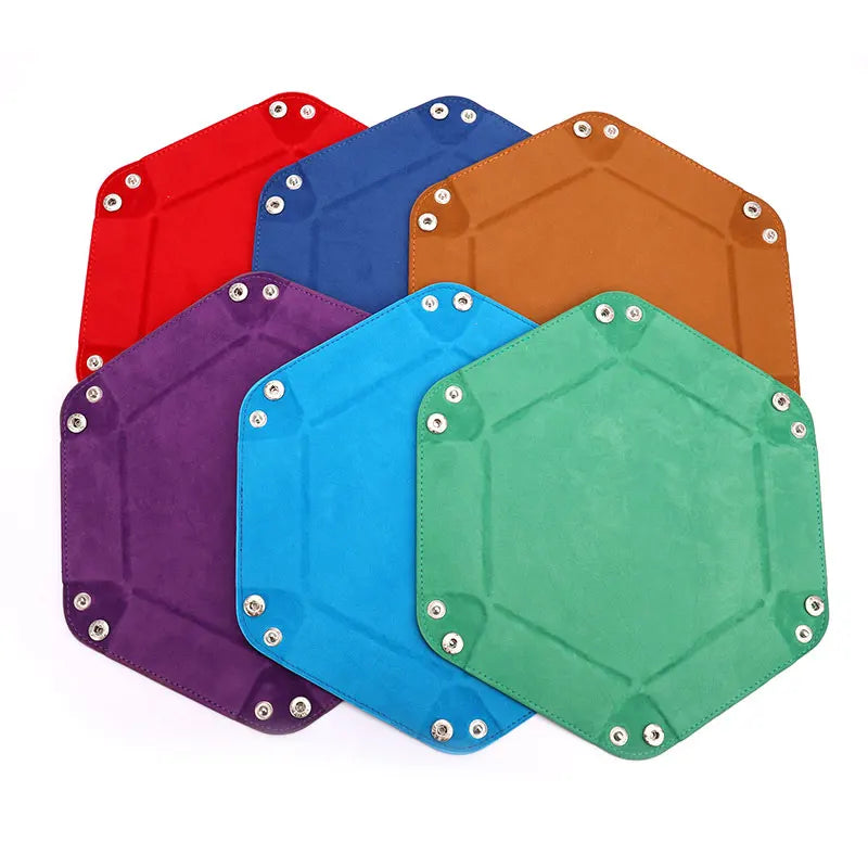 Nova caixa de bandeja hexagonal dobrável para dados, caixa de couro PU para armazenamento de mesa, bandeja quadrada para moedas hexagonais dobráveis, jogo de dados, 6 estilos