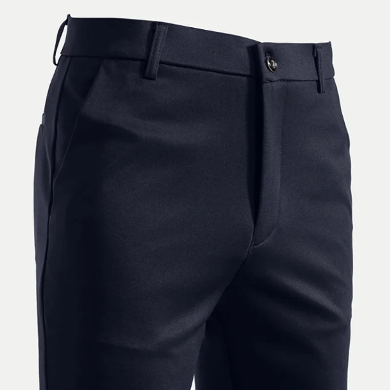 Calças de terno casuais de negócios finas de verão masculinas, calças compridas, calças formais de manga reta elásticas masculinas, tamanho grande 28-40