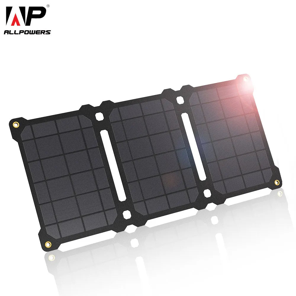 Carregador solar ALLPOWERS 5V / 18V Painel solar dobrável com porta USB, 21W de reserva doméstica / energia de emergência externa para todos os telefones