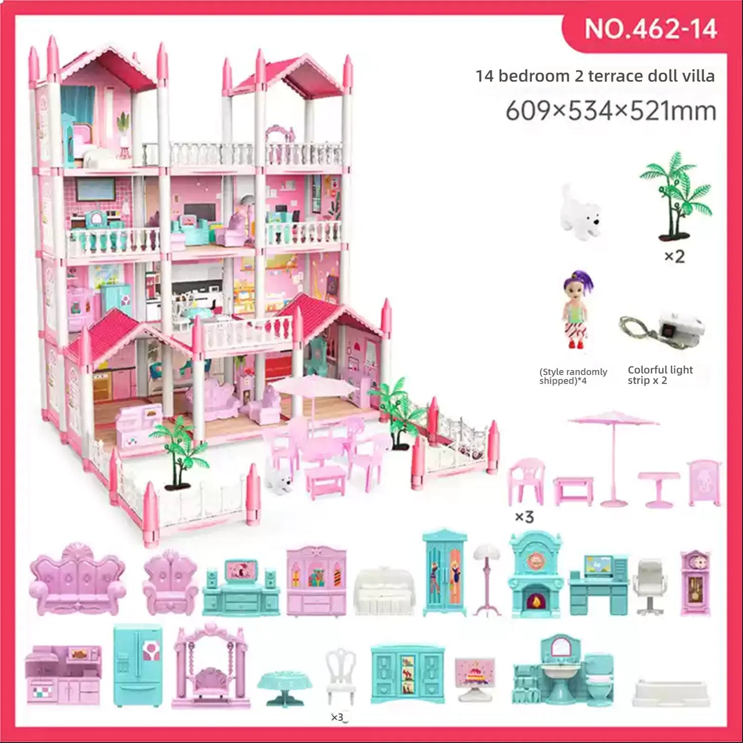 Kit de casa de bonecas castelo de princesa 3D faça você mesmo com luzes de LED | Modelo de vila em miniatura | Presente criativo de aniversário, brinquedo e decoração para casa