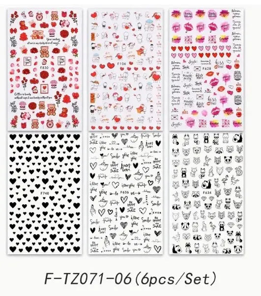 6PCS 3D Dia dos Namorados Nail Art Adesivo