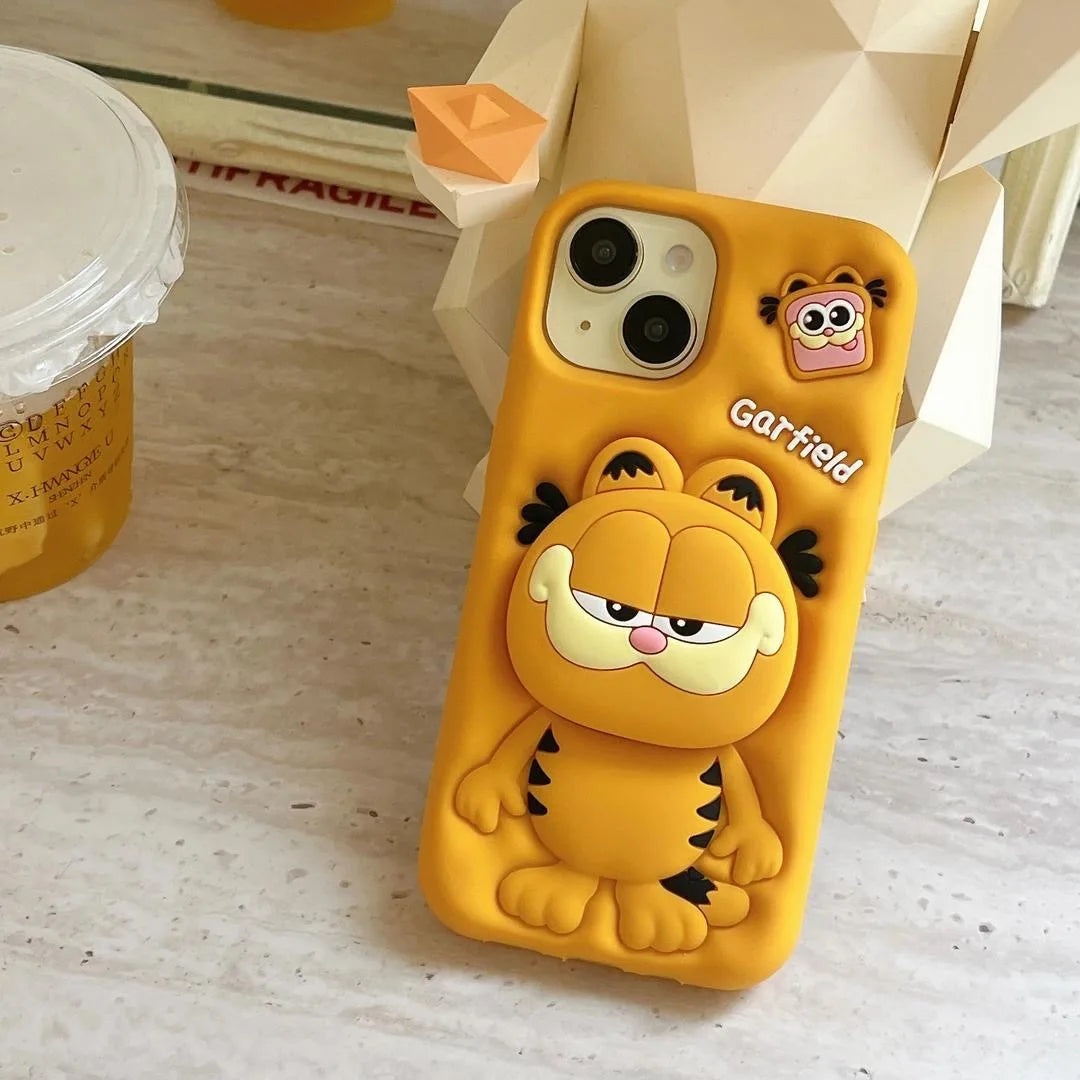 Capa de celular fofa com suporte para caneta Carfield Head Grip 3D, desenho animado, borracha e silicone macio para iPhone 11, 12, 13 Pro, 14, 15, 16 Pro Max, 16 Plus