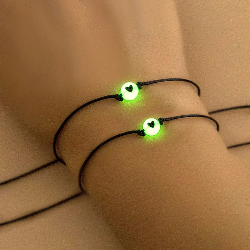 2Pcs/Set Pinky Promise Pulseiras Amizade, Casal Combinando, Pulseira Luminosa Coração, Contas Elásticas, Corda, Presentes Dia dos Namorados