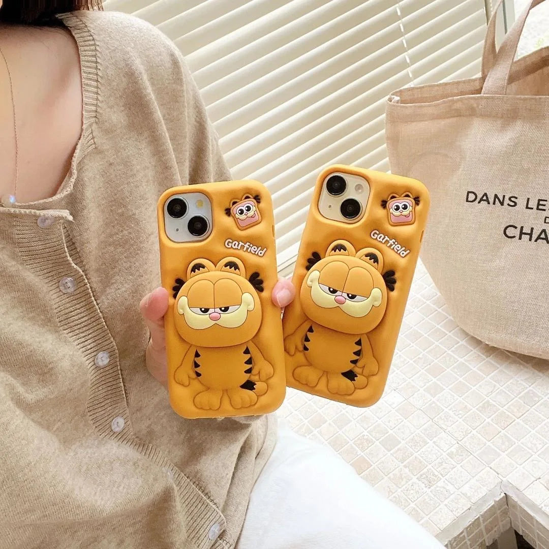 Capa de celular fofa com suporte para caneta Carfield Head Grip 3D, desenho animado, borracha e silicone macio para iPhone 11, 12, 13 Pro, 14, 15, 16 Pro Max, 16 Plus