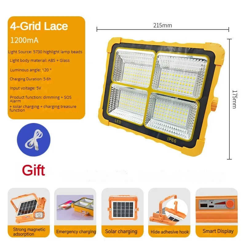 Lanterna de acampamento 20000mAh de alta energia solar recarregável LED para barraca com ímã, lanterna potente, banco de energia, lâmpada de emergência para reparo