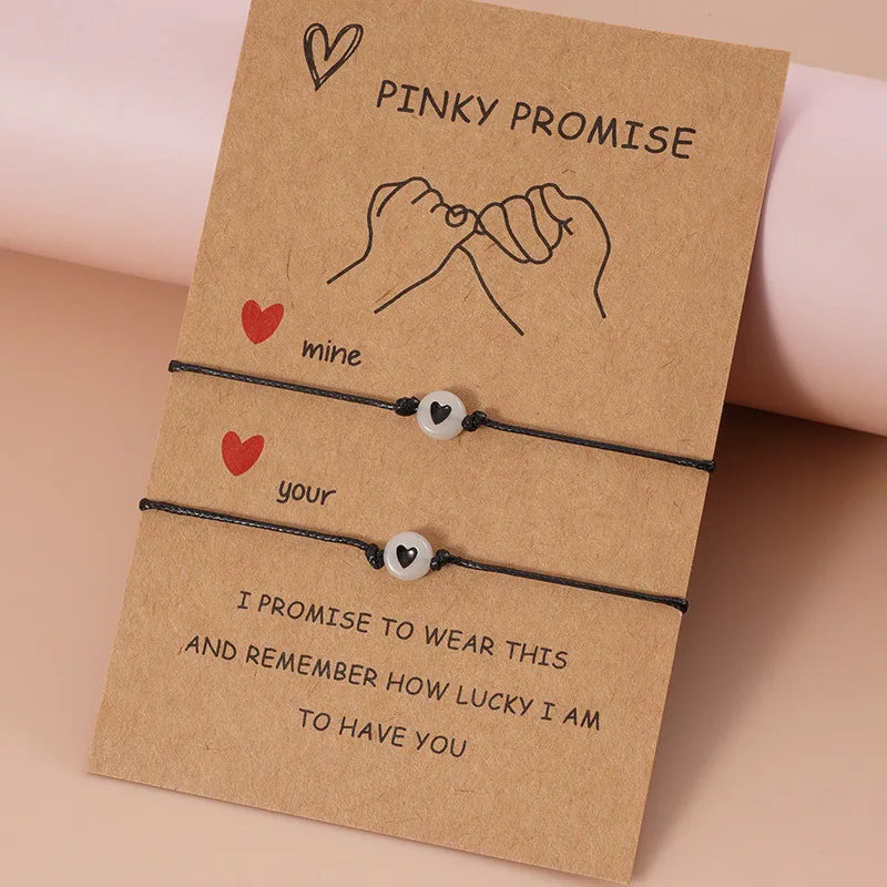 2Pcs/Set Pinky Promise Pulseiras Amizade, Casal Combinando, Pulseira Luminosa Coração, Contas Elásticas, Corda, Presentes Dia dos Namorados