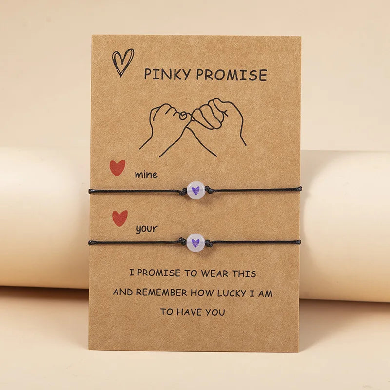 2Pcs/Set Pinky Promise Pulseiras Amizade, Casal Combinando, Pulseira Luminosa Coração, Contas Elásticas, Corda, Presentes Dia dos Namorados