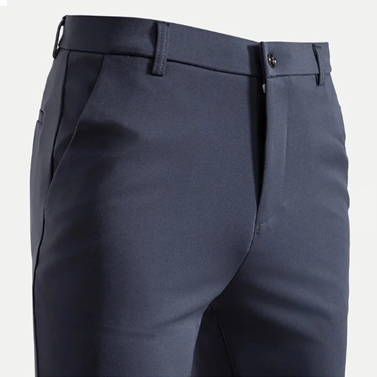 Calças de terno casuais de negócios finas de verão masculinas, calças compridas, calças formais de manga reta elásticas masculinas, tamanho grande 28-40