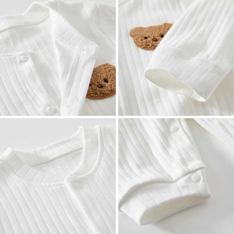 Macacão de bebê, cor sólida, urso, macacão, algodão, primavera, recém-nascido, peças únicas, roupas para meninos, meninas, macacão infantil 0-18 meses