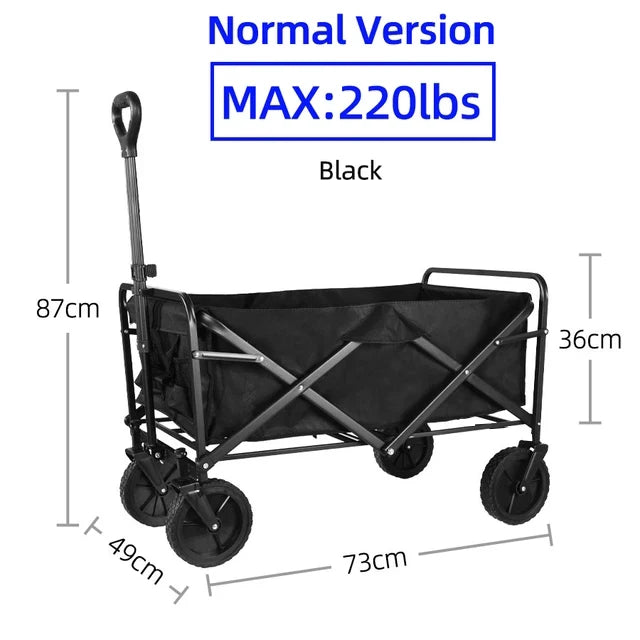 Carrinho dobrável e resistente, carrinho de grande capacidade para uso ao ar livre, carrinho de acampamento portátil para jardim