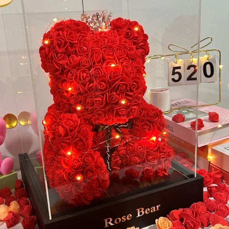 Nova Flor Artificial Eterna Rosa Urso de Pelúcia para Dia das Mães, Aniversário, Dia dos Namorados, Presentes e Decorações de Aniversário