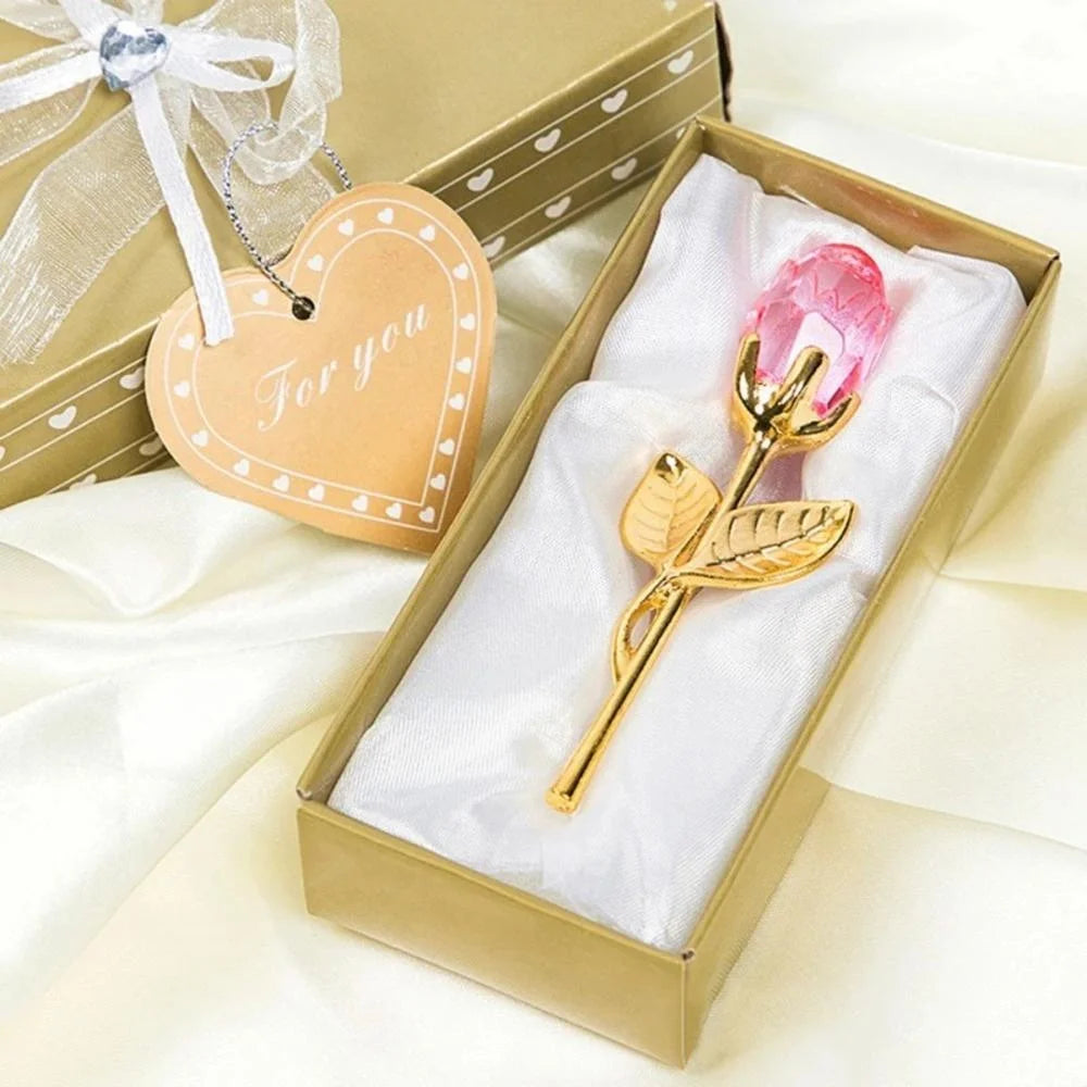 Presente de dia dos namorados cristal, vidro rosa flor artificial prata ouro