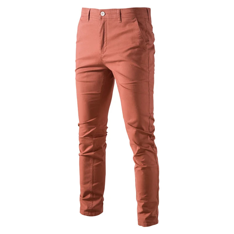 Calças masculinas casuais de algodão AIOPESON, cor sólida, slim fit, novas calças masculinas, primavera outono, calças clássicas de negócios de alta qualidade para homens