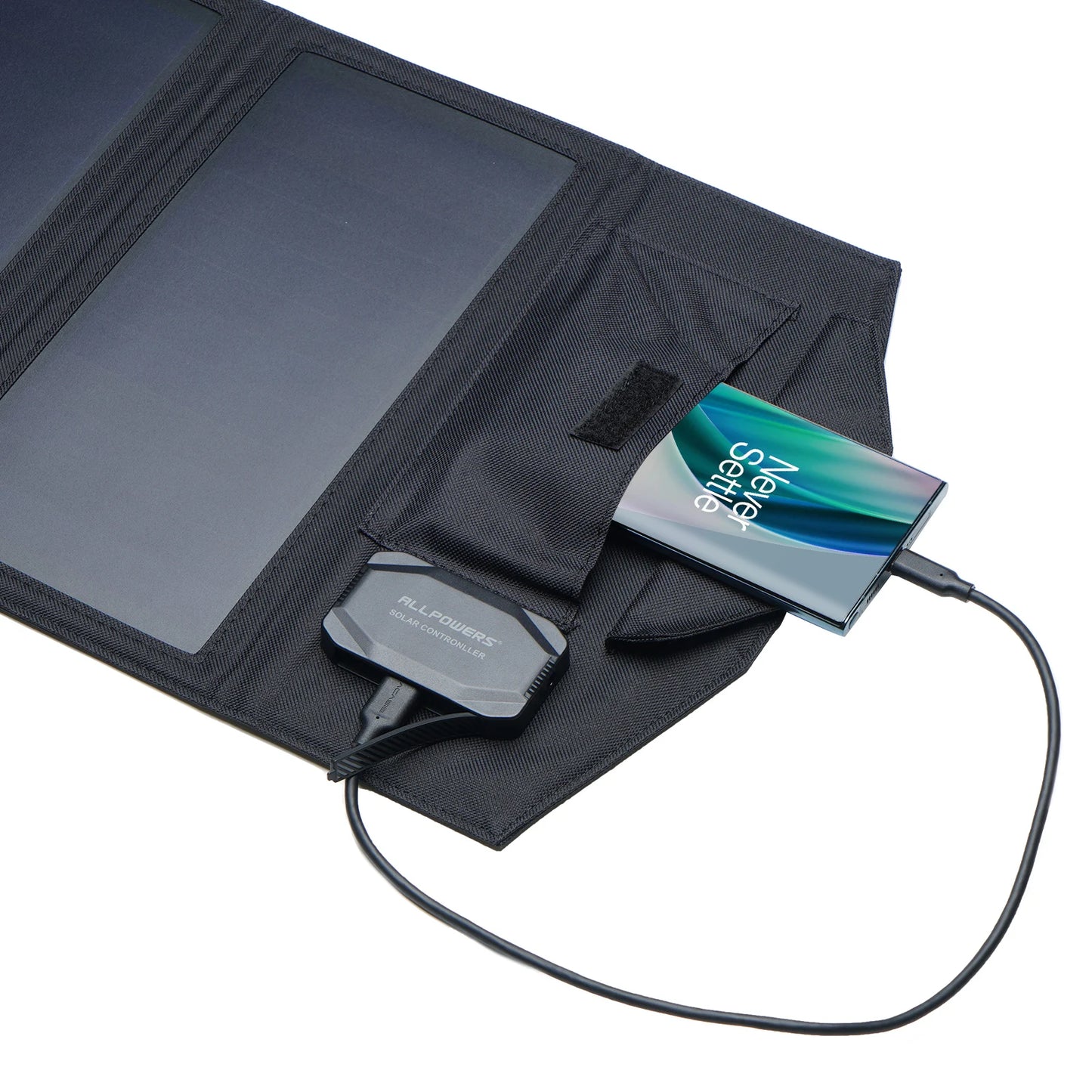 Carregador solar ALLPOWERS 5V / 18V Painel solar dobrável com porta USB, 21W de reserva doméstica / energia de emergência externa para todos os telefones