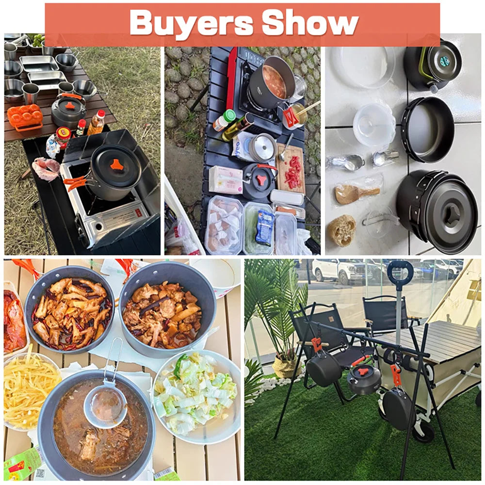 Conjunto de cozinha para acampamento, utensílios de cozinha para acampamento, utensílios de mesa para viagem, conjunto para piquenique ao ar livre, bule para 2 a 3 pessoas, potes antiaderentes, conjuntos variados