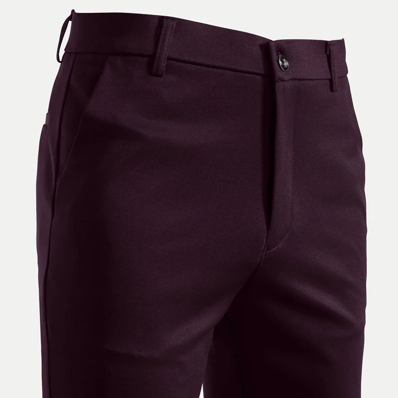 Calças de terno casuais de negócios finas de verão masculinas, calças compridas, calças formais de manga reta elásticas masculinas, tamanho grande 28-40