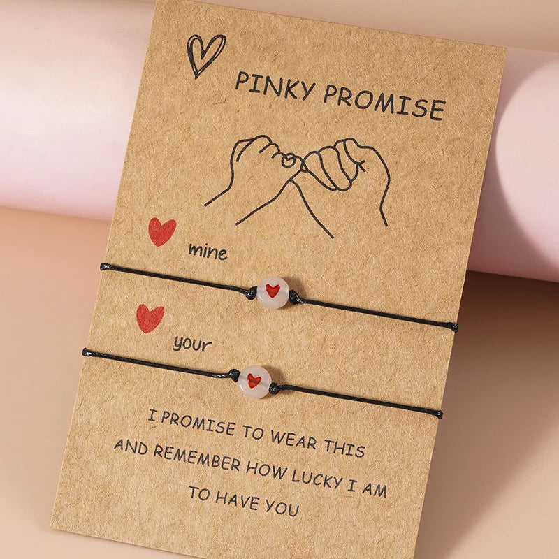 2Pcs/Set Pinky Promise Pulseiras Amizade, Casal Combinando, Pulseira Luminosa Coração, Contas Elásticas, Corda, Presentes Dia dos Namorados