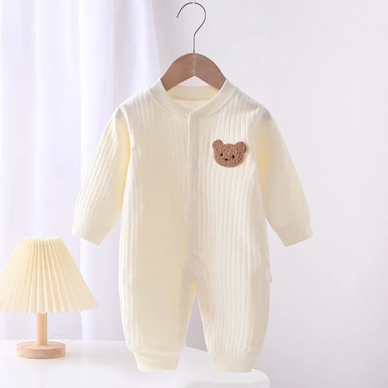 Macacão de bebê, cor sólida, urso, macacão, algodão, primavera, recém-nascido, peças únicas, roupas para meninos, meninas, macacão infantil 0-18 meses