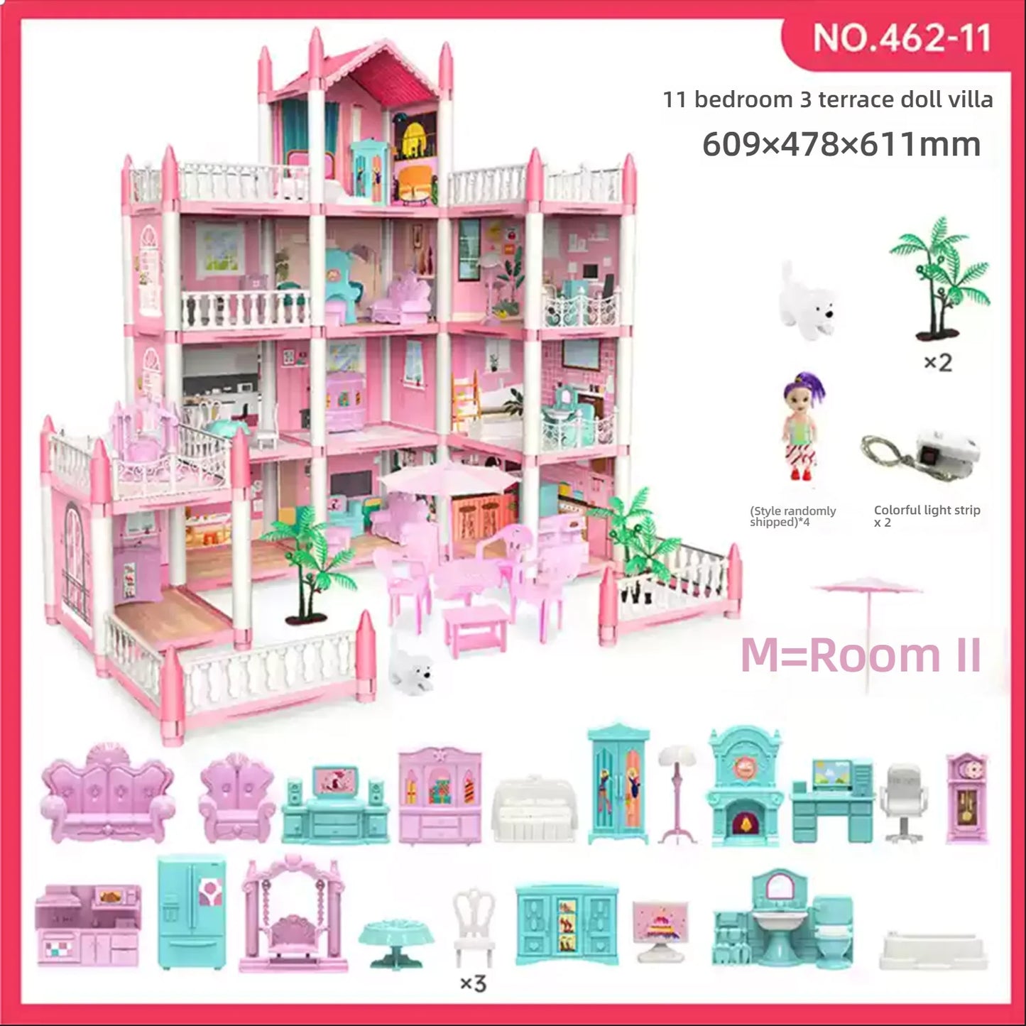 Kit de casa de bonecas castelo de princesa 3D faça você mesmo com luzes de LED | Modelo de vila em miniatura | Presente criativo de aniversário, brinquedo e decoração para casa