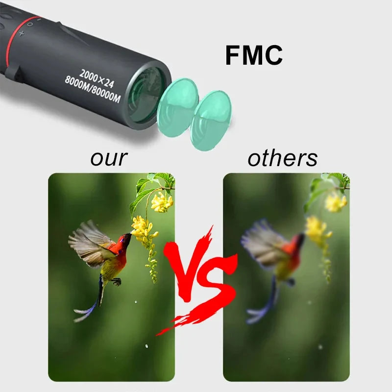 Telescópio monocular HD 2000x24, mini telescópio portátil com zoom para áreas externas, telescópio para viagem, caminhada, acampamento, observação de pássaros