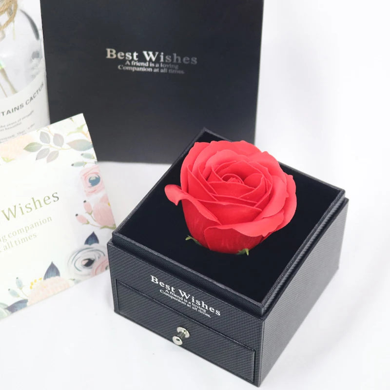 Colar de zircônia de coração, de amor, de luxo com caixa de presentes de flores de rosas para mulheres e namoradas