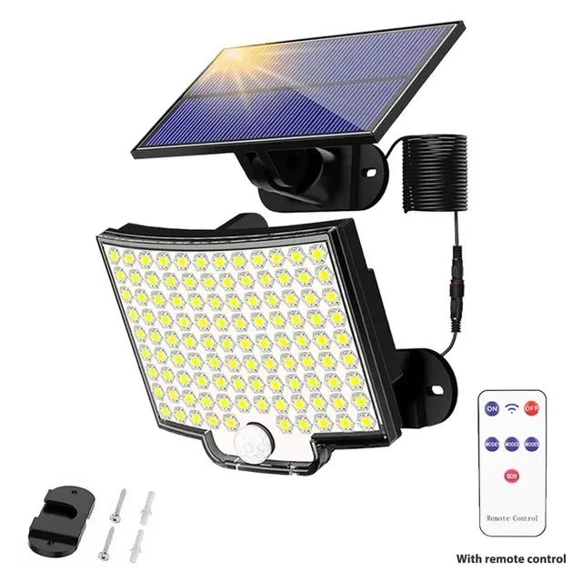 Luz solar externa COB 1/4/6 com sensor de movimento, 3 modos de iluminação IP65 à prova d'água para pátio, garagem, pátio, luz de parede de segurança