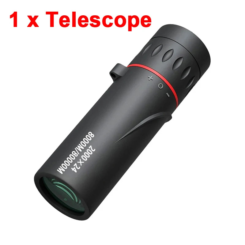 Telescópio monocular HD 2000x24, mini telescópio portátil com zoom para áreas externas, telescópio para viagem, caminhada, acampamento, observação de pássaros